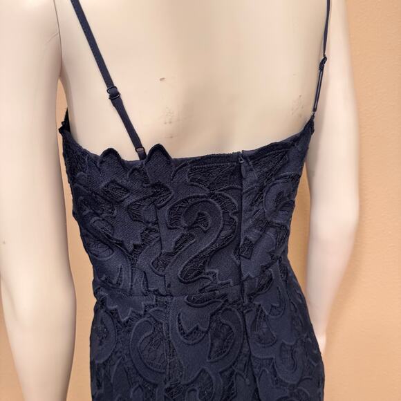 Bardot Navy Blue Lace Midi Dress Women's US 6 Scalloped Hem Cocktail Bodycon - Picture 7 of 14